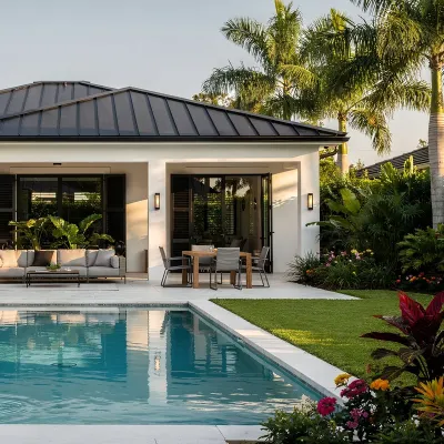 Florida home backyard with pool and palm trees
