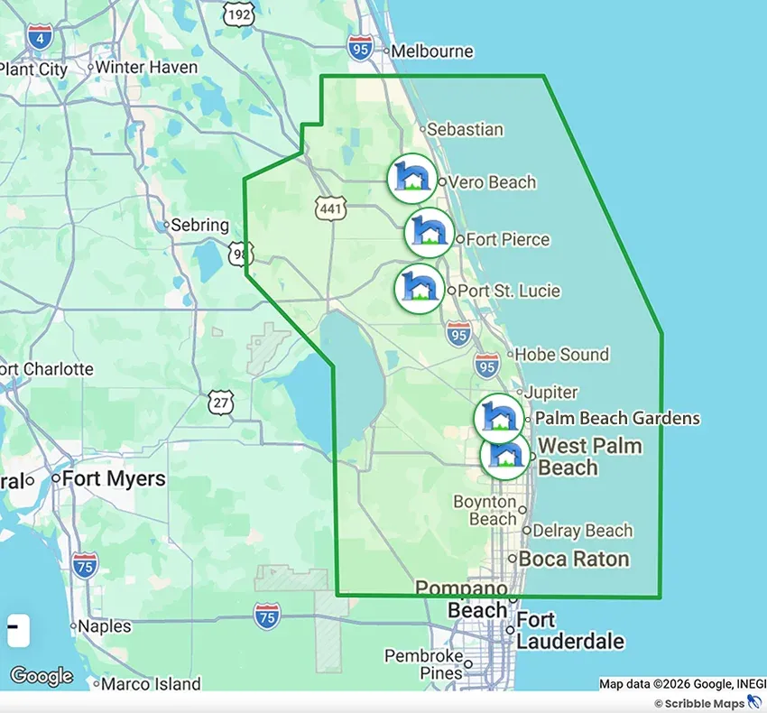 Hulett Environmental Services Service Area Map West Palm Beach Florida