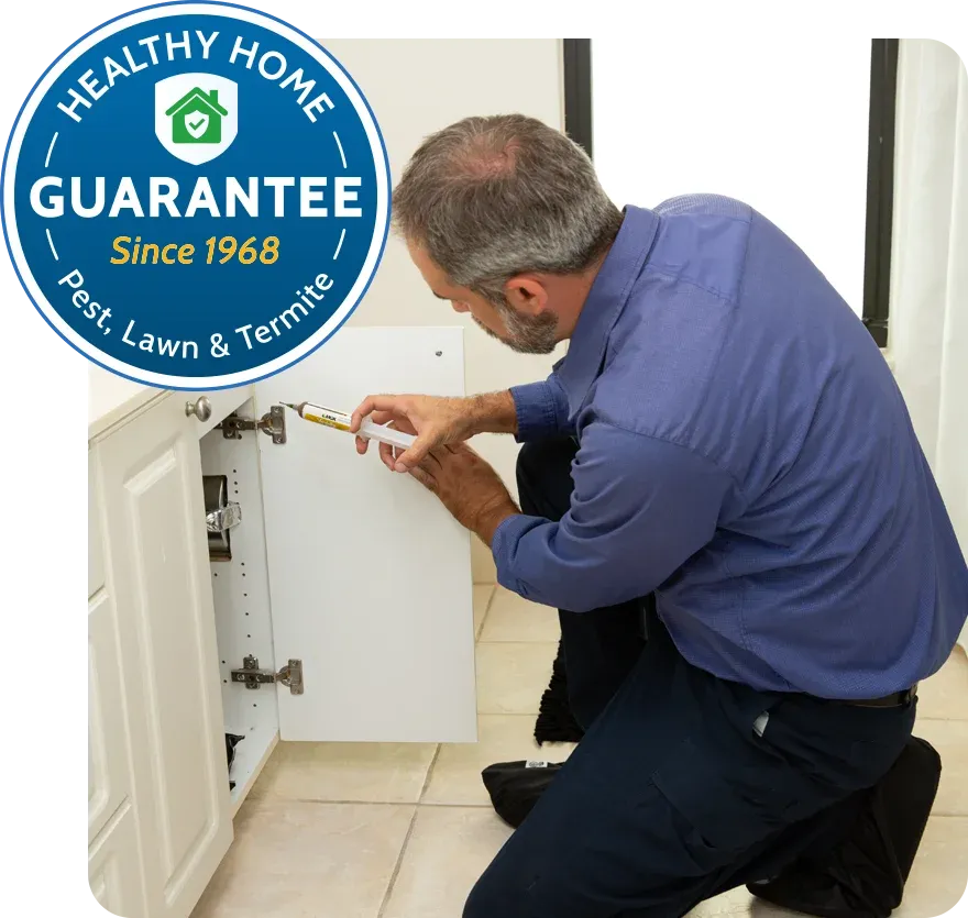 technician inspecting bathroom