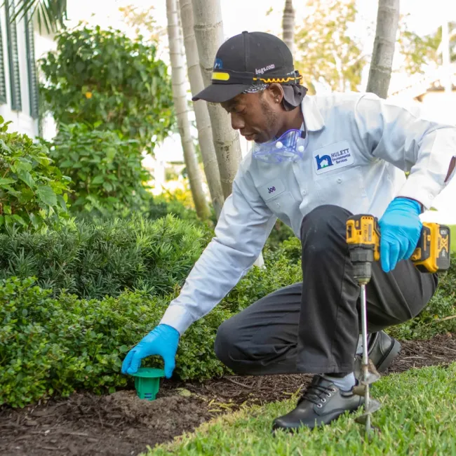 technician installing termite bait station