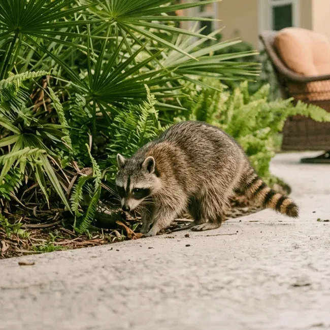 raccoon on a back patio 